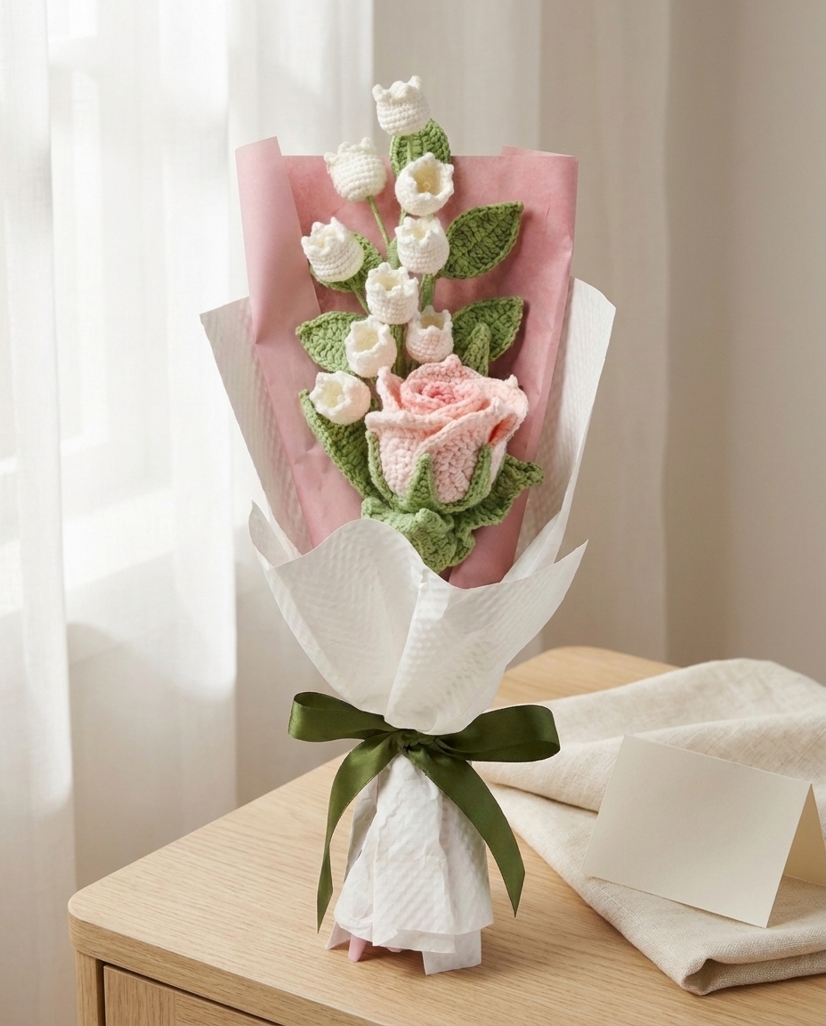 Pink handmade crochet bouquet for a thoughtful gift for mom