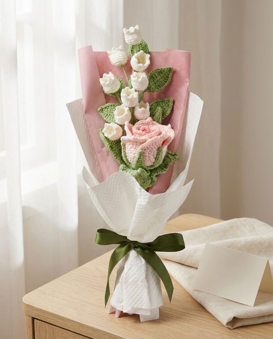 Pink handmade crochet bouquet for a thoughtful gift for mom